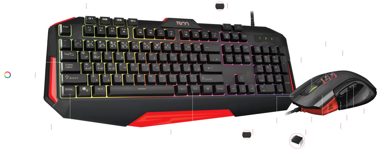 کیورد و موس گیمینگ تسکو مدل GKM 8205 1 کیبورد گیمینگ تسکو مدل GKM 8205
